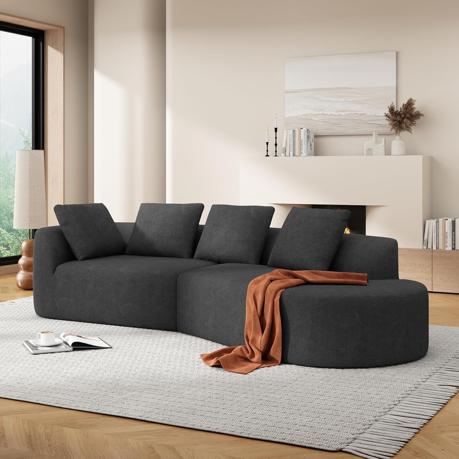 Randa Upholstered Sectional Sofa for Living Room, 5-Seater Oversized Chair Cloud Couch, Fully Assembled Long Sofa Chaise Lounge, Charcoal Gray