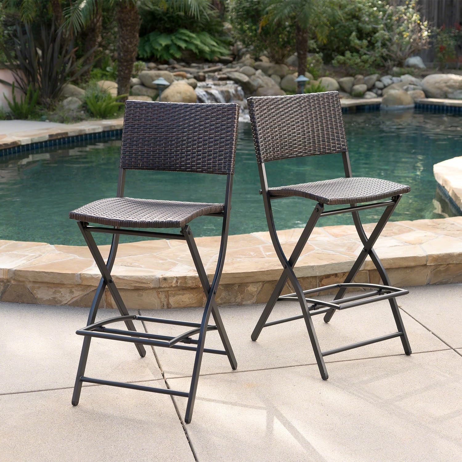 Margarita Outdoor Wicker Barstools, 2-Pcs Set, Multibrown