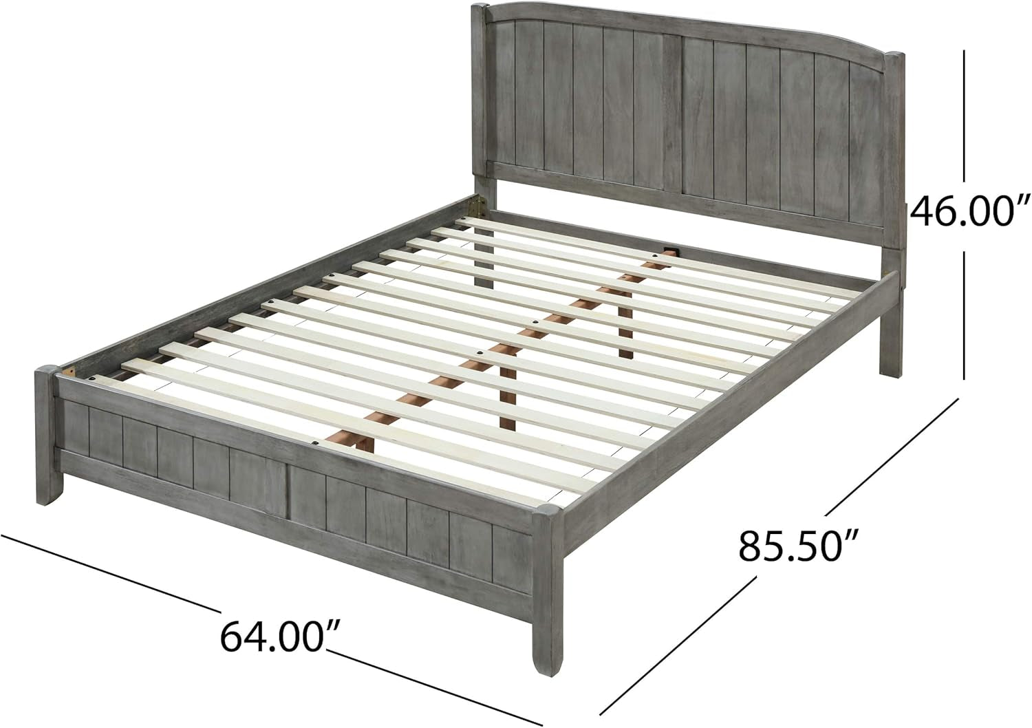 Rustic Wooden Queen Platform Bed, Rustic Gray