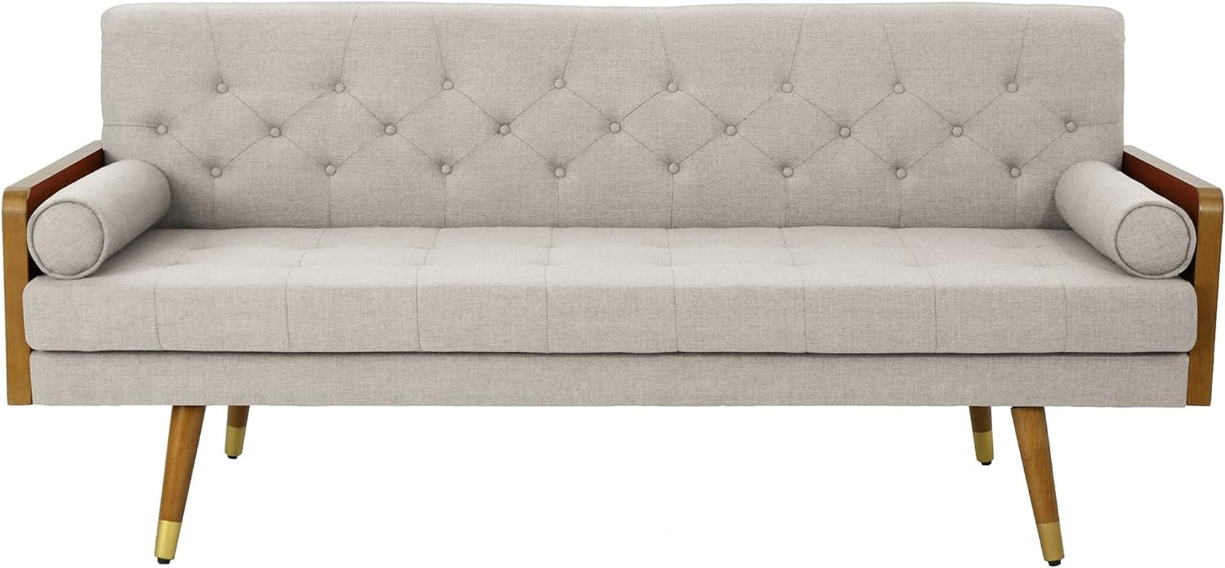 Aidan Mid Century Modern Tufted Fabric Sofa, Beige