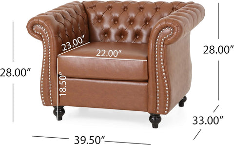 Stephanie Traditional Chesterfield 3 Piece Living Room Set, Cognac Brown, Dark Brown