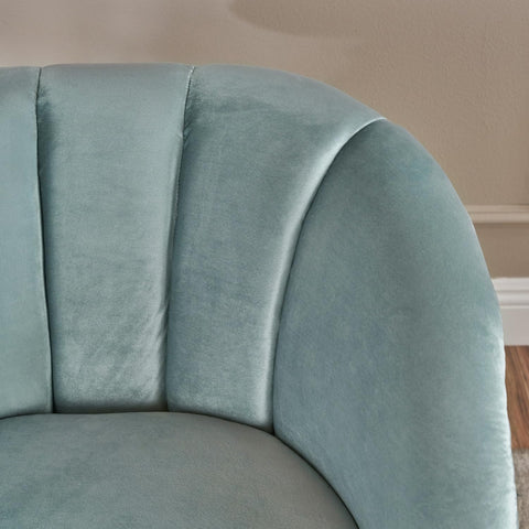 Amaia Modern Velvet Sofa, Seafoam Blue / Walnut