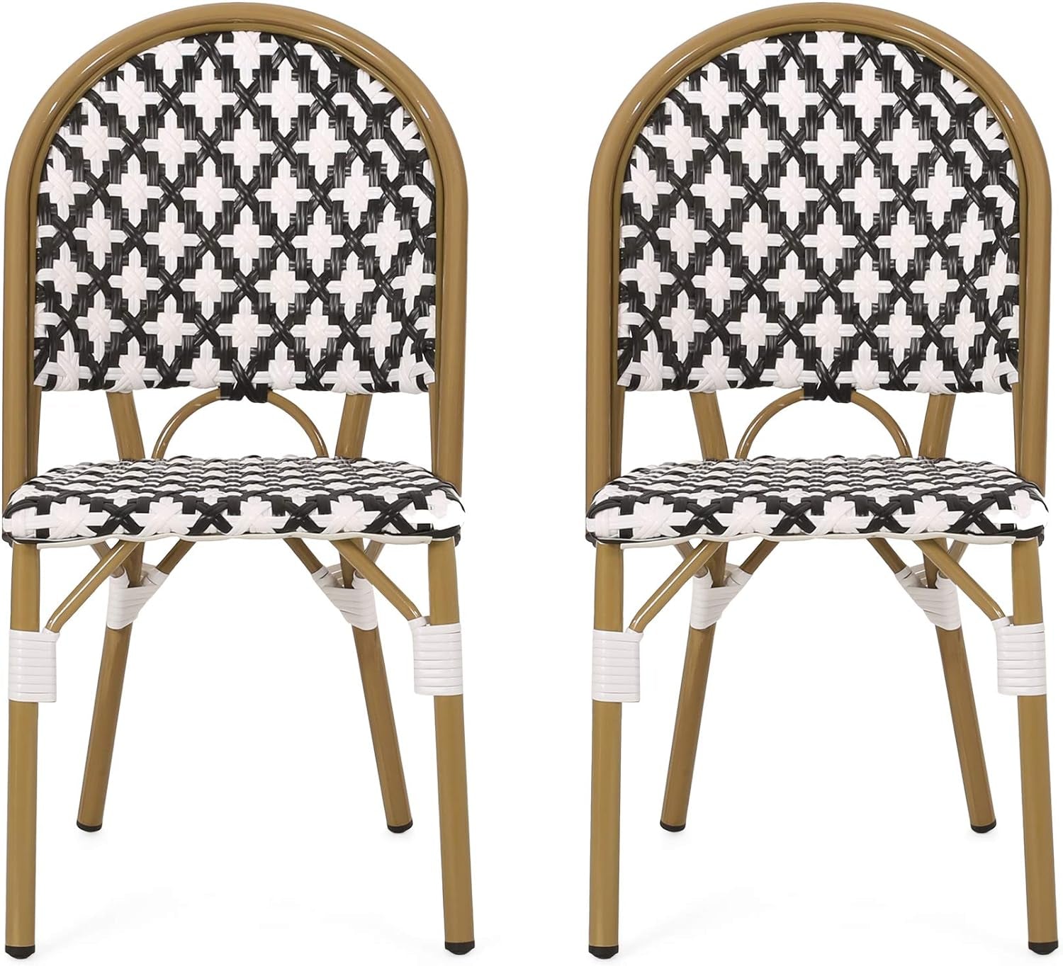 Anastasia Outdoor French Bistro Chair (Set of 2), Black + White + Bamboo Print Finish