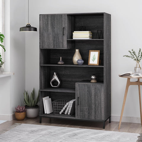 Contemporary Faux Wood Cube Unit Bookcase, Dark Gray and Black