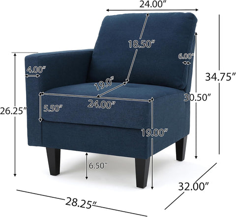Zahra Fabric Sectional Couch, 7-Pcs Set, Dark Blue