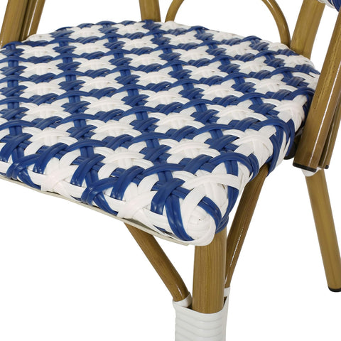 Anastasia Outdoor French Bistro Chair (Set of 2), Blue + White + Bamboo Print Finish
