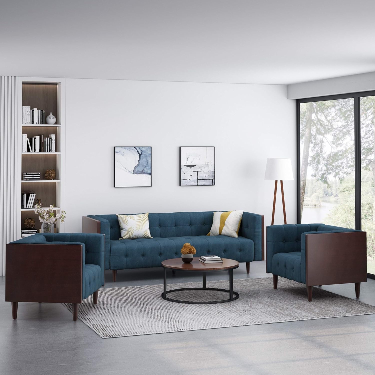 Mclarnan Living Room Furniture Sets, Navy Blue + Brown