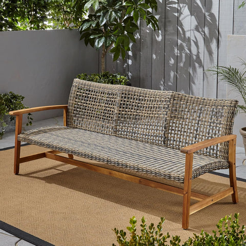 Marcia Outdoor Wood Sofa, Wicker, 75.50 X 31.00 X 31.50, Gray, Natural Stained Finish