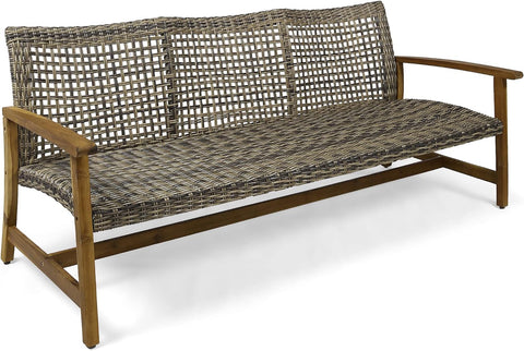 Marcia Outdoor Wood Sofa, Wicker, 75.50 X 31.00 X 31.50, Gray, Natural Stained Finish