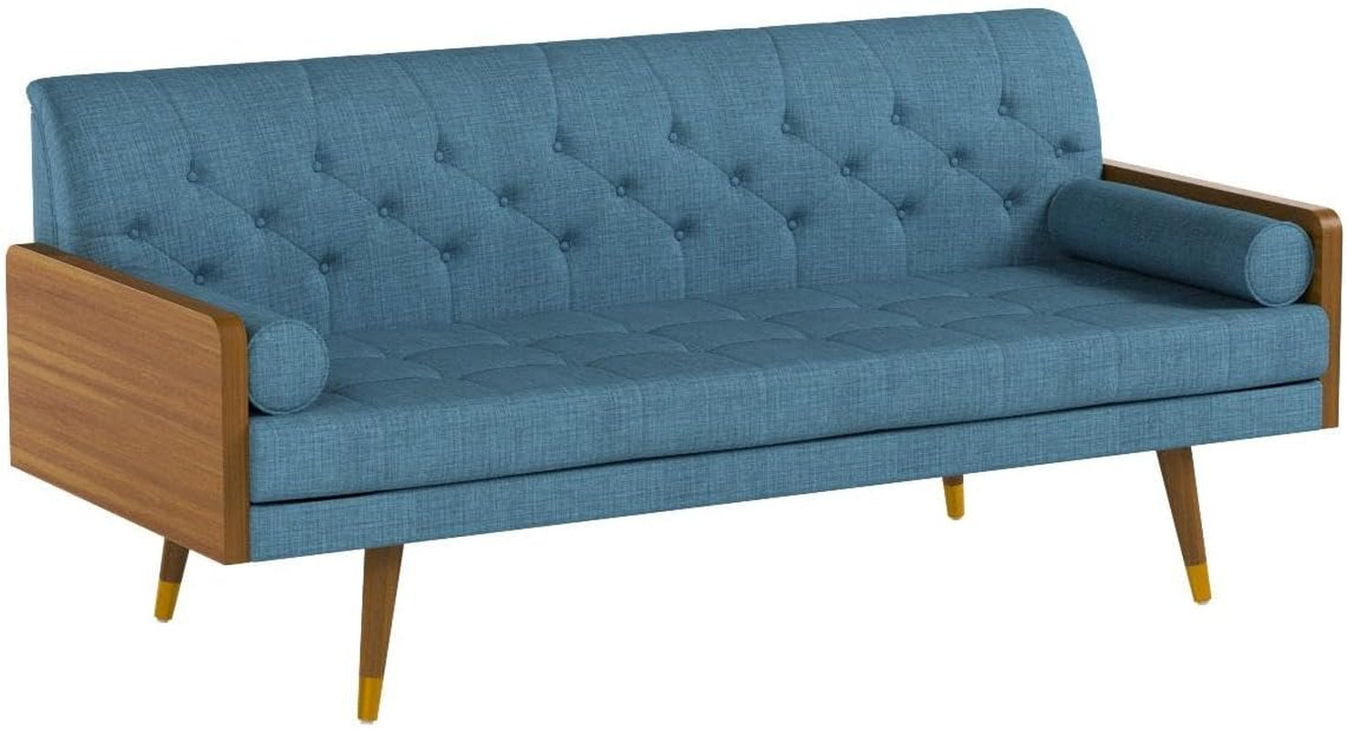 Aidan Mid Century Modern Tufted Fabric Sofa, Blue