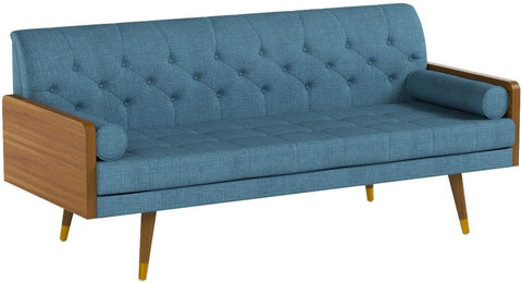 Aidan Mid Century Modern Tufted Fabric Sofa, Blue