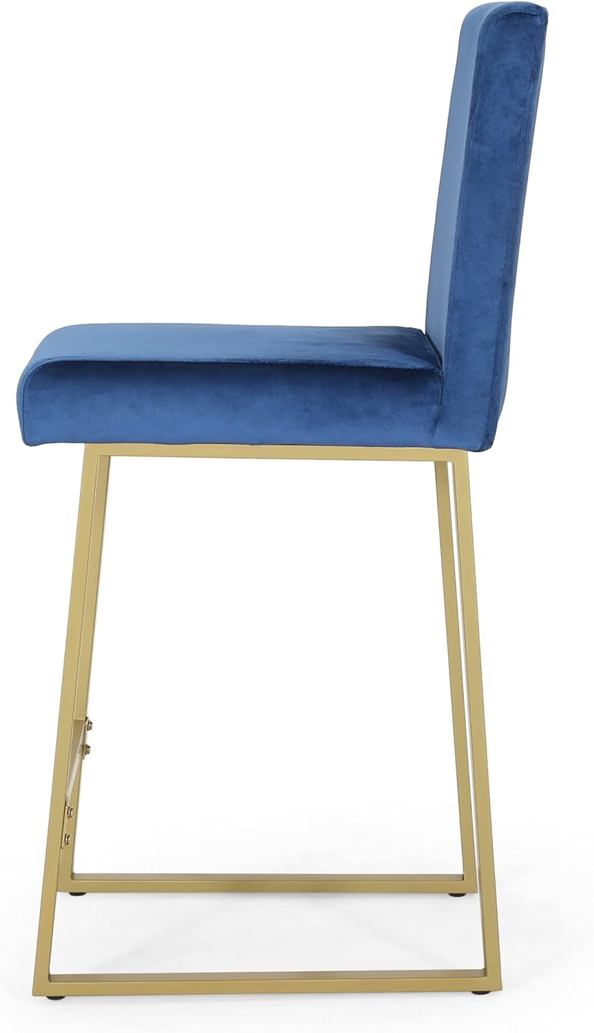 Christopher Knight Home Lexi Modern Velvet Barstools, Navy Blue and Brass (Set of 2)