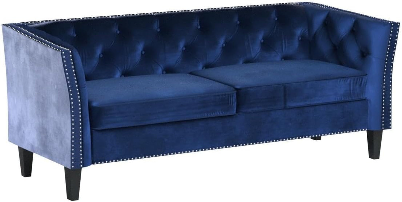 Sunny Velvet 3 Seater Sofa, Midnight Blue, Dark Brown