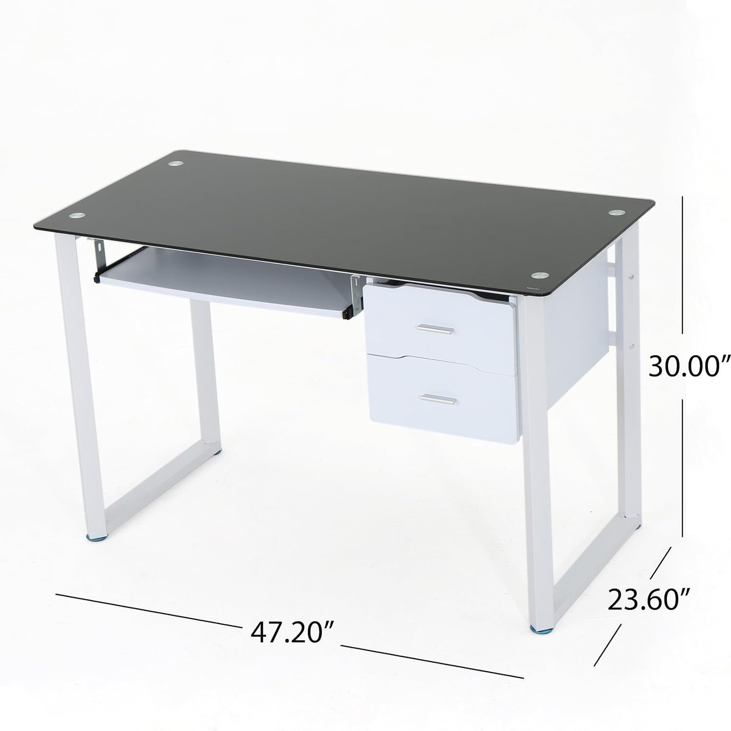 Reeve Tempered Glass Computer Desk, Black and White