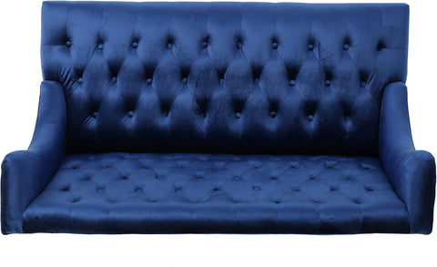 Leora Traditional Tufted Velvet Wingback Loveseat, Navy Blue / Dark Brown