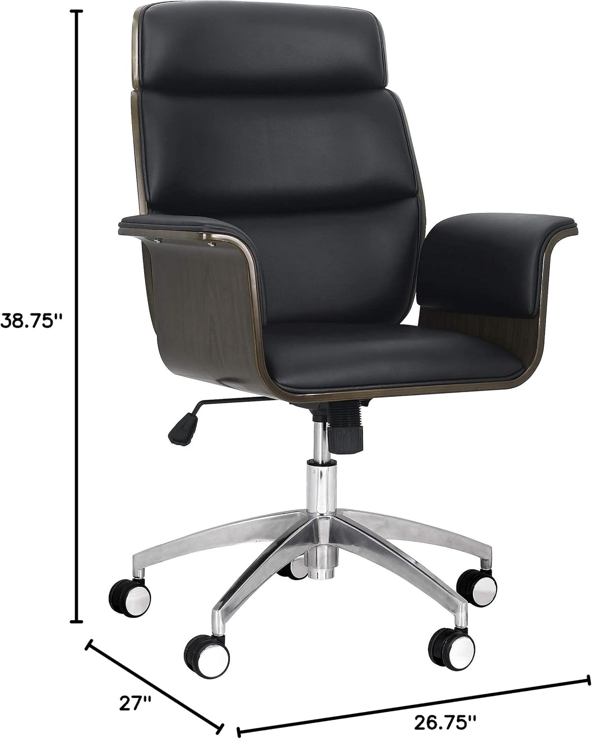 Leander Mid-Century Modern Swivel Office Chair, Black + Gray + Silver