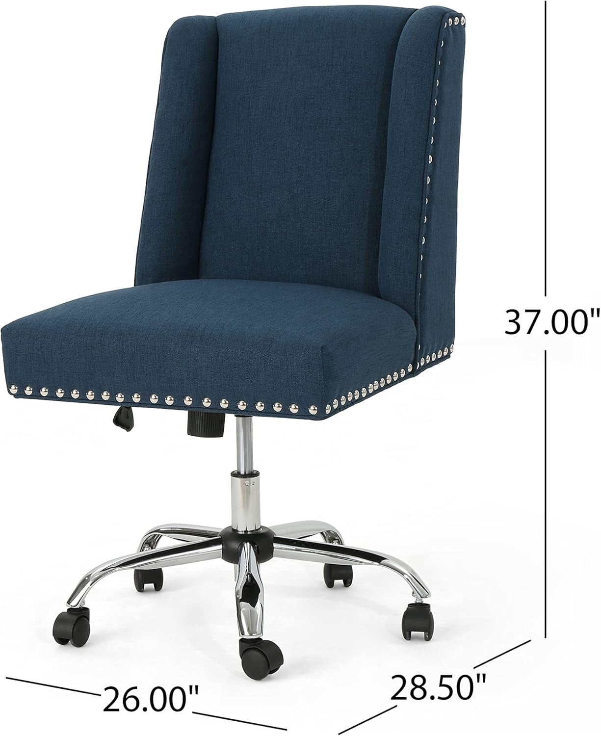 Quentin Desk Chair, Navy Blue + Chrome 26D X 28.5W X 37H In