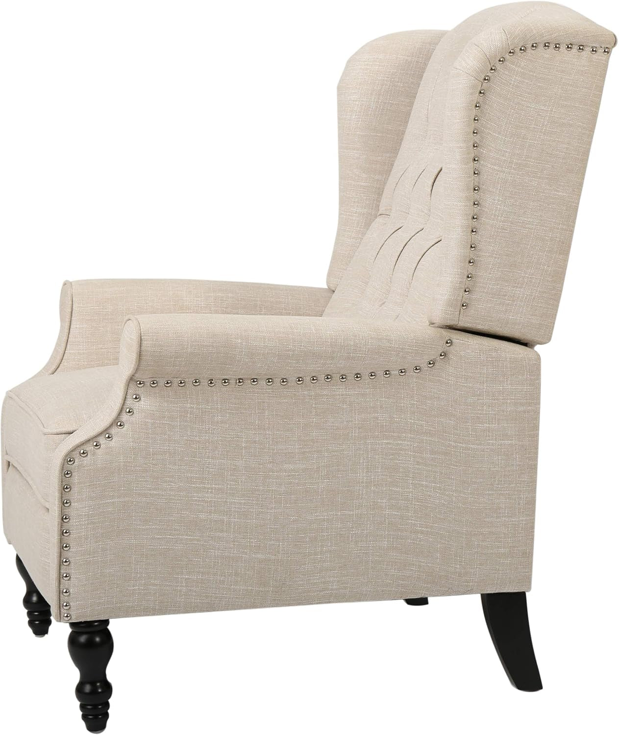 GDF Studio Elizabeth Tufted Fabric Recliner, Vintage Reclining Reading Armchair, Light Beige