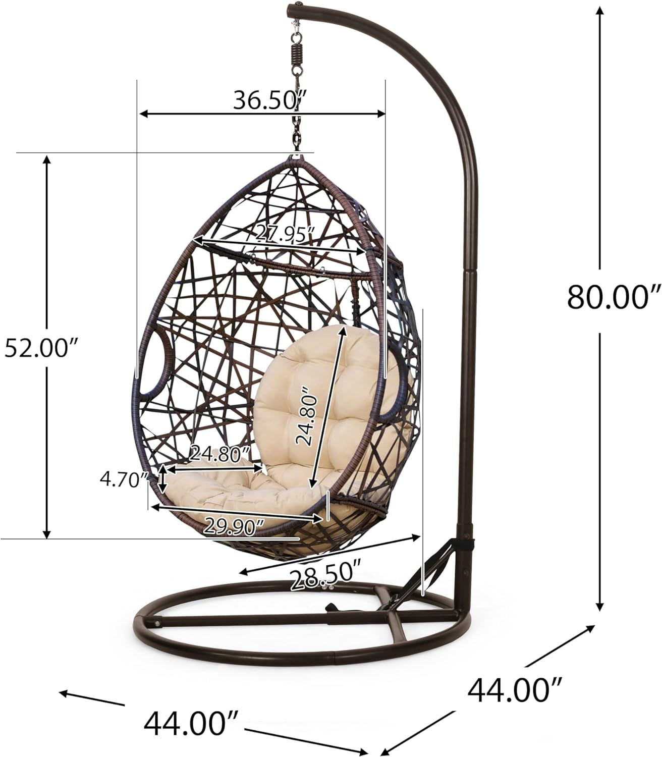 CKH Wicker Tear Drop Hanging Chair, Brown