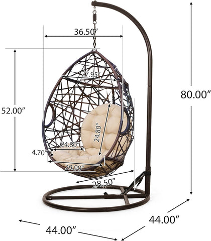 CKH Wicker Tear Drop Hanging Chair, Brown
