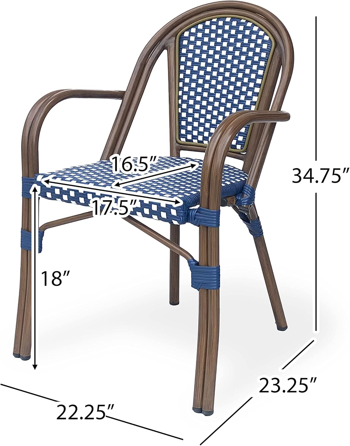 Brianna Bistro Chairs, Navy Blue + White + Brown Wood