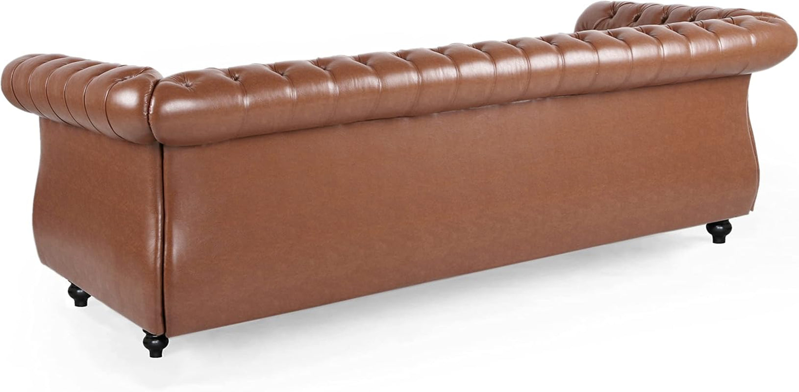 Quentin Chesterfield Tufted Sofa with Scroll Arms, Cognac Brown, Dark Brown