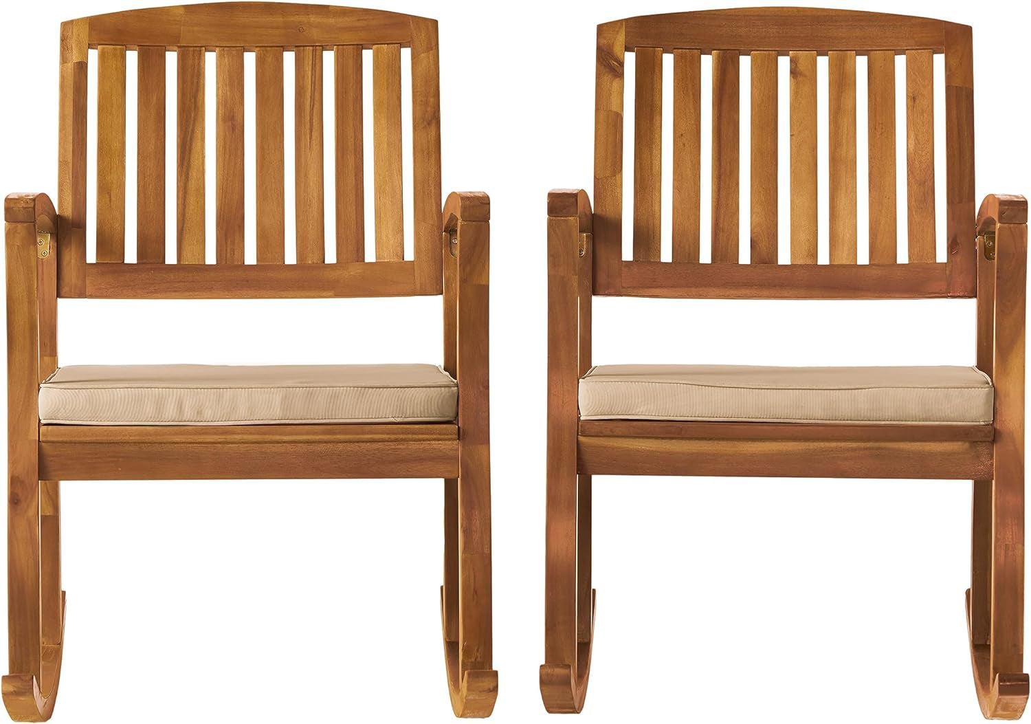 Selma Acacia Rocking Chairs with Cushions, 2-Pcs Set, Teak Finish