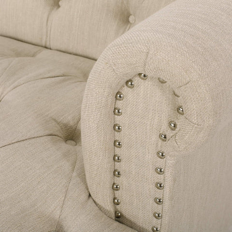 Tracy Contemporary Deep Tufted Sofa with Nailhead Trim, Beige