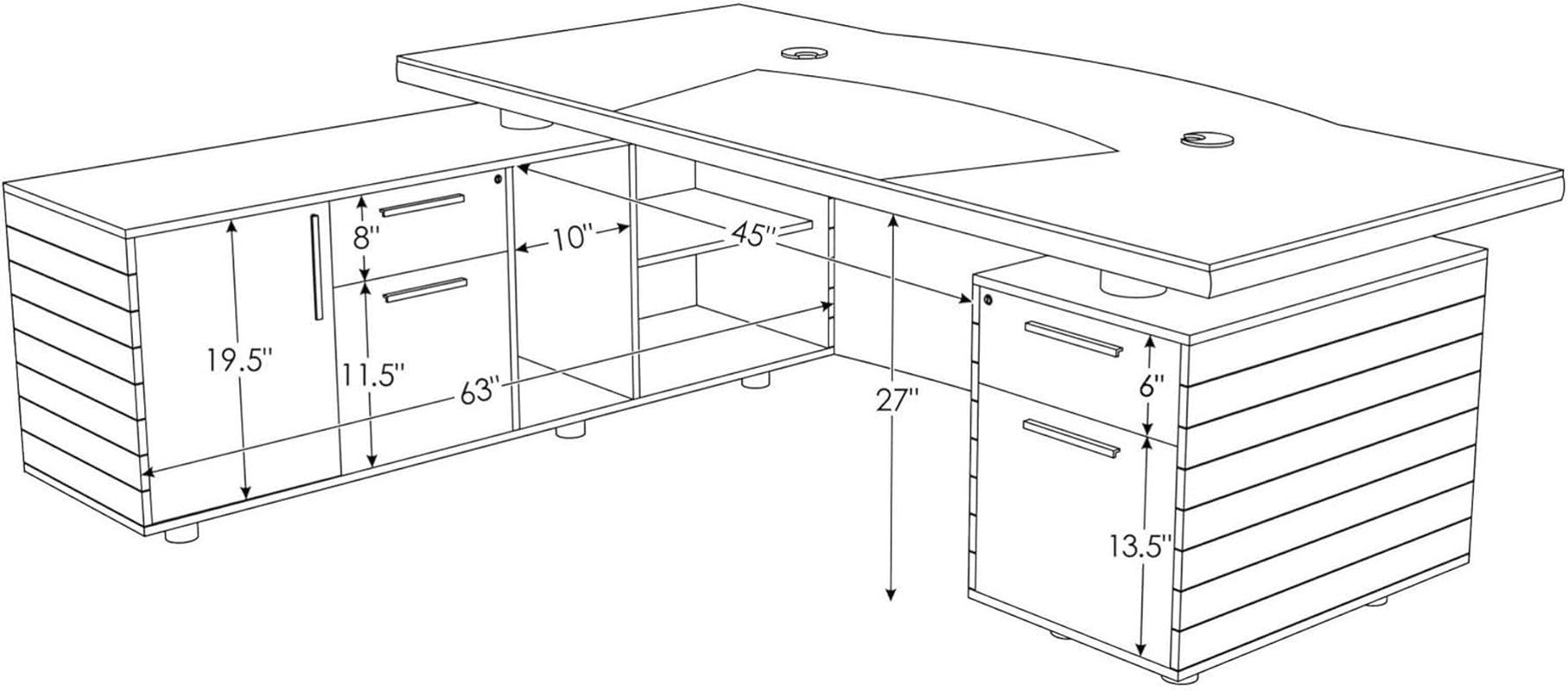 Furniture 83" Modern Kennedy Executive Dark Wood Desk with Right Return