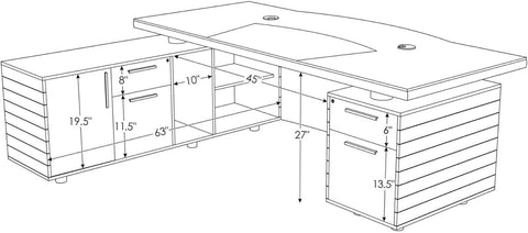 Furniture 83" Modern Kennedy Executive Dark Wood Desk with Right Return