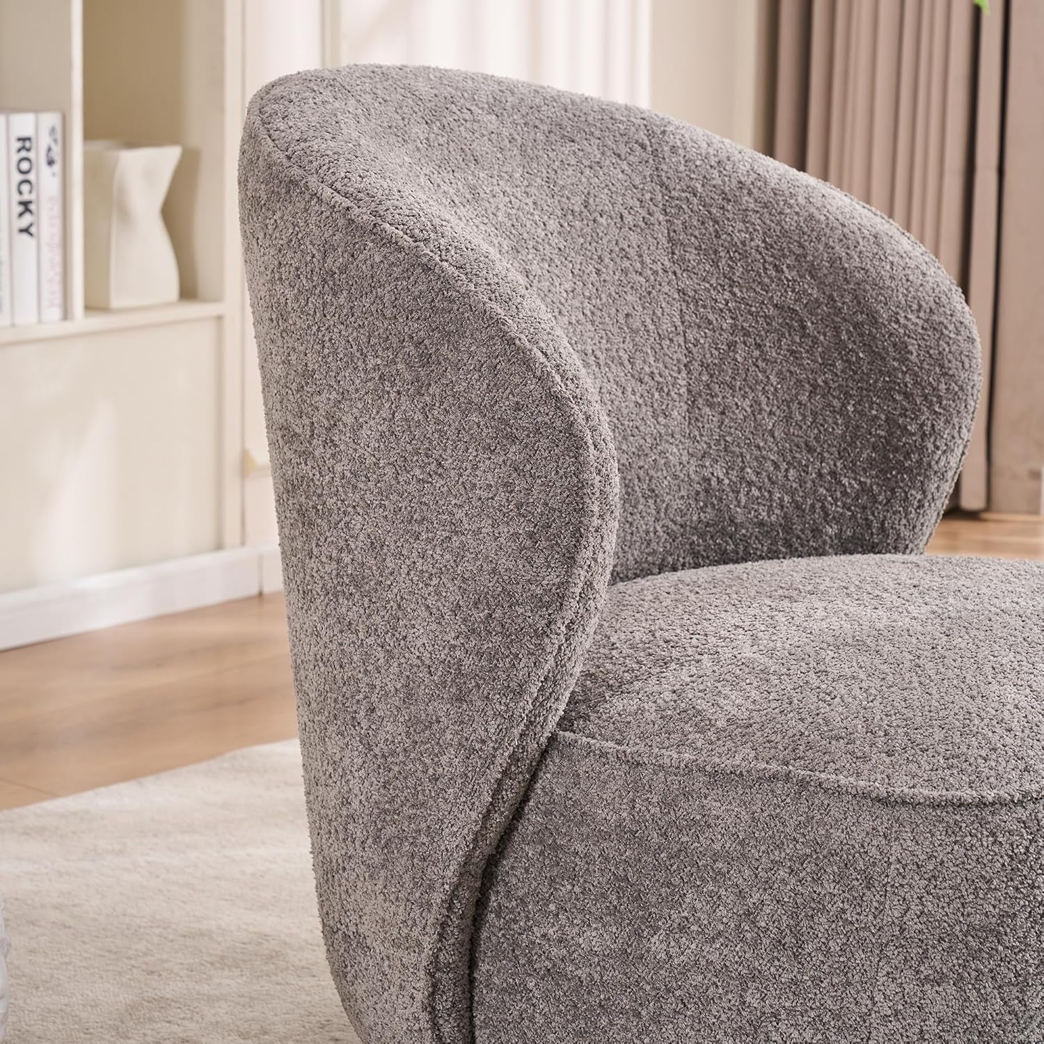 Kidol&Shellder Swivel Accent Chair Living Room Chairs Comfy Reading Chair for Bedroom Accent Chairs for Living Room Single Sofa Chair Modern Barrel Chairs Upholstered Side Boucle Chair(Gray,1)
