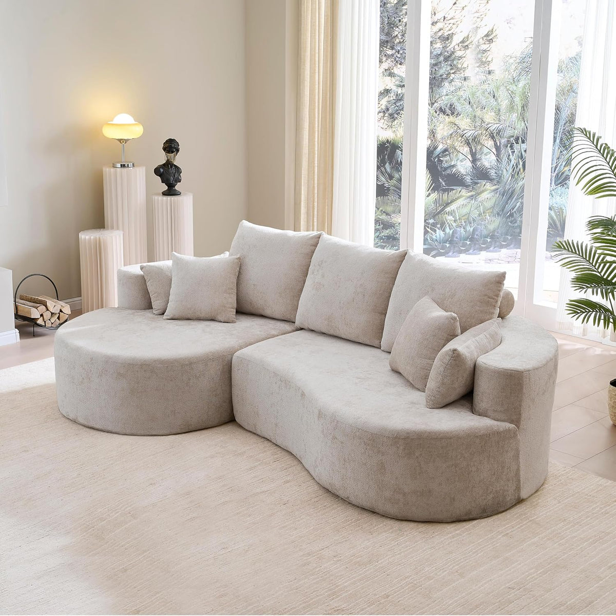 Carden 106" Curved Modular Sectional Sofa, Comfy Sofa Couch with Chaise Lounge, Modern Cloud Couch with Deep Seat, Fabric Upholstered Set for Living Room Bedroom, Silver Lining