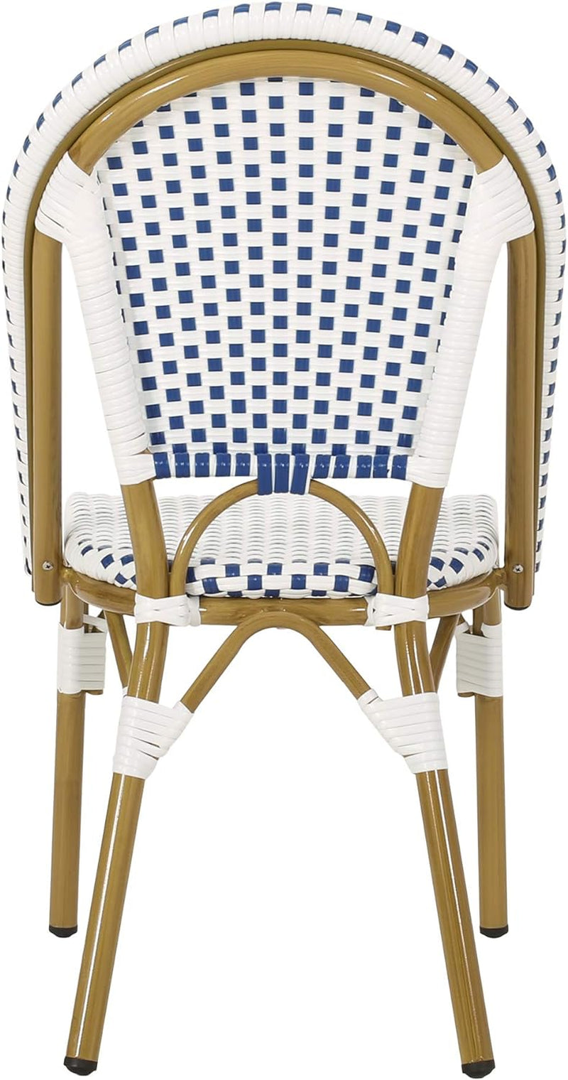 Philomena Outdoor French Bistro Chair (Set of 2), Blue + White + Bamboo Print Finish