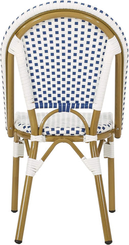 Philomena Outdoor French Bistro Chair (Set of 2), Blue + White + Bamboo Print Finish