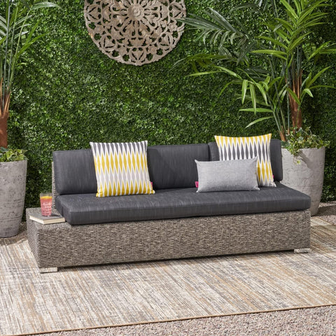 Puerta Outdoor 3-Seater Wicker Left Sofa, Mixed Black / Dark Grey Cushion