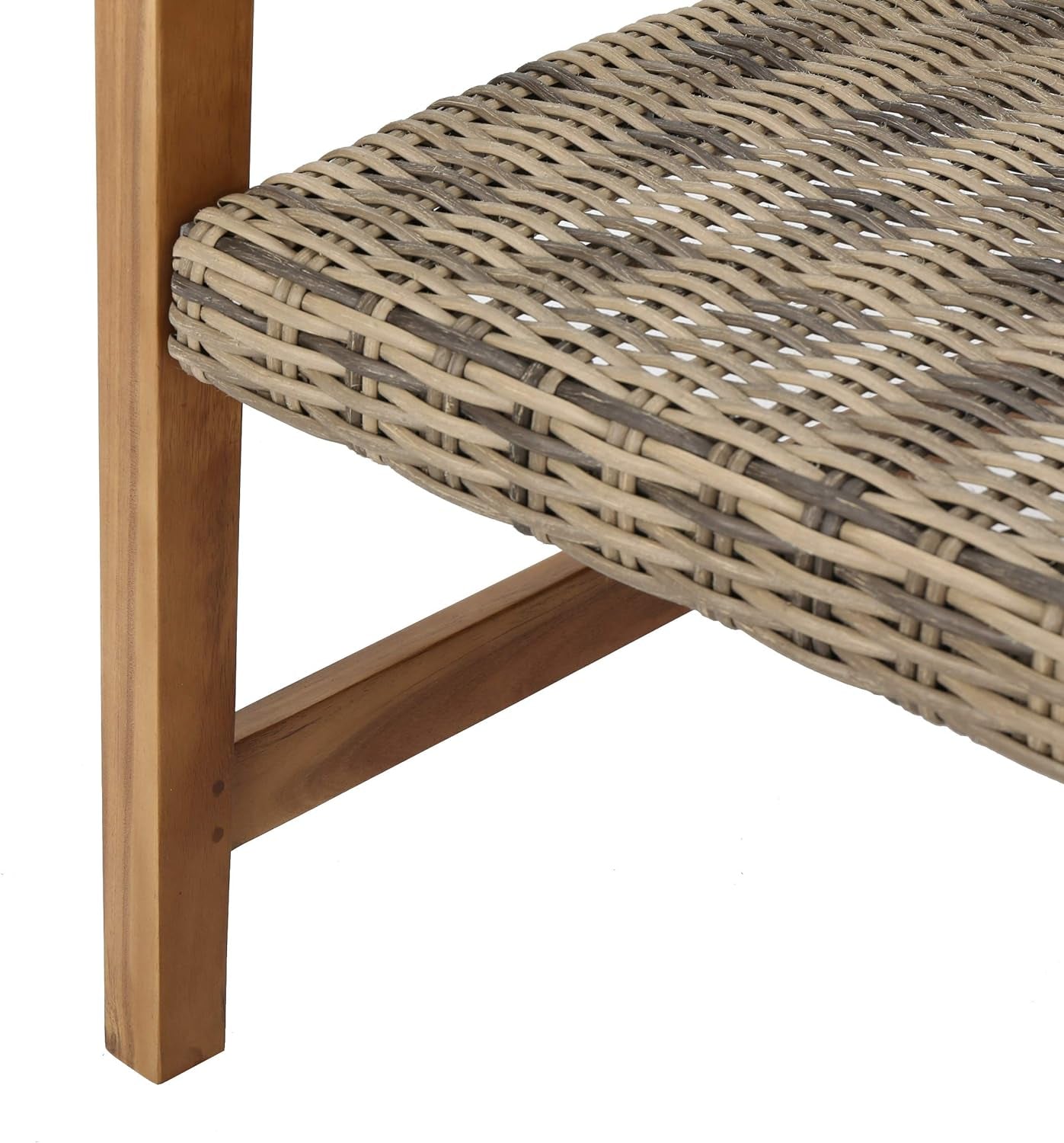 Hampton Outdoor Mid-Century Wicker Club Chairs with Acacia Wood Frame, 2-Pcs Set, Natural Stained / Grey