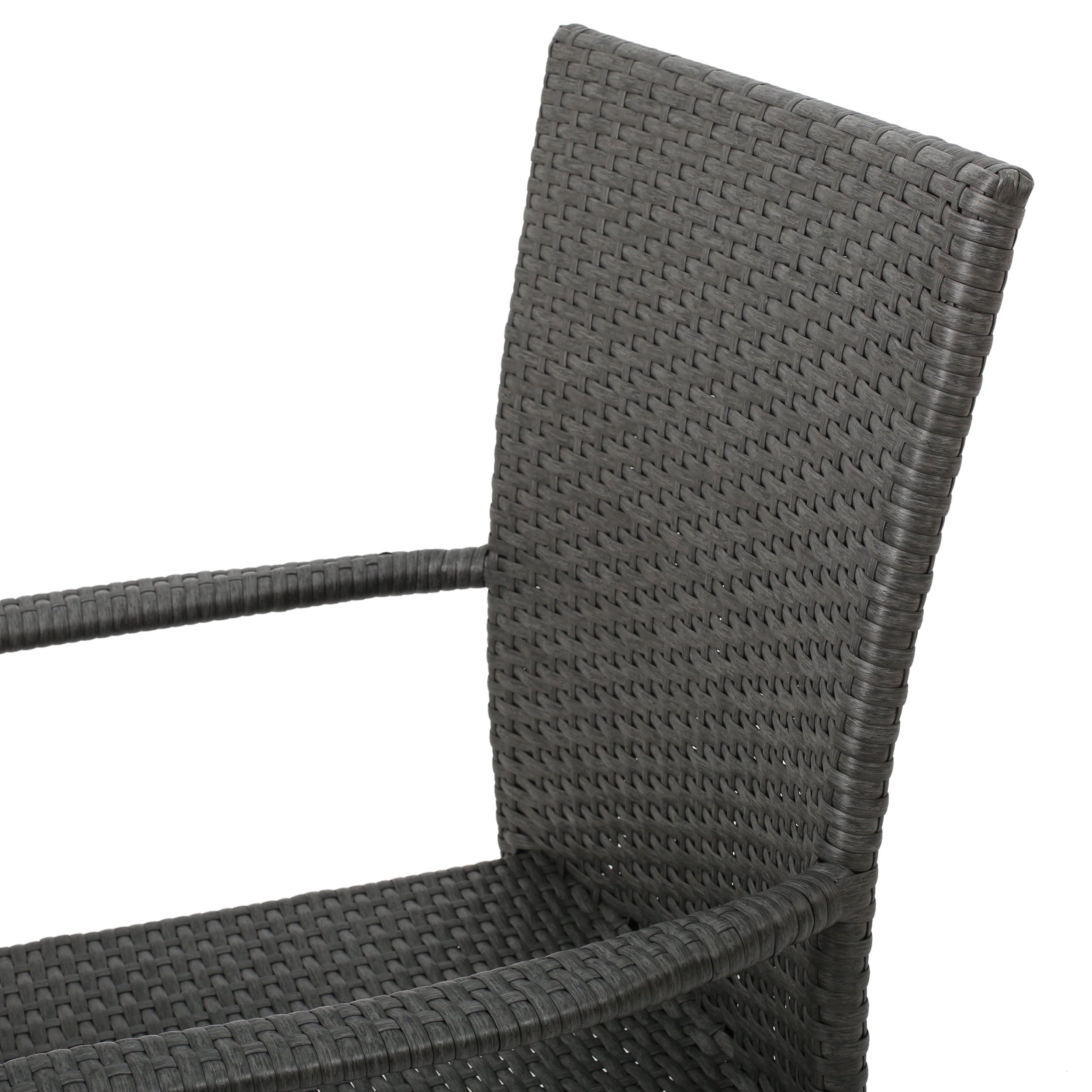 Martinique Outdoor Acacia Wood and Wicker 3 Piece Bistro Set, Gray