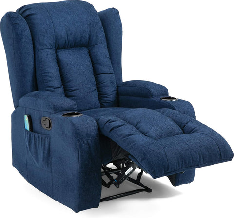 Lavonia Massage Recliner, Navy Blue + Black 40D X 32.25W X 43H In