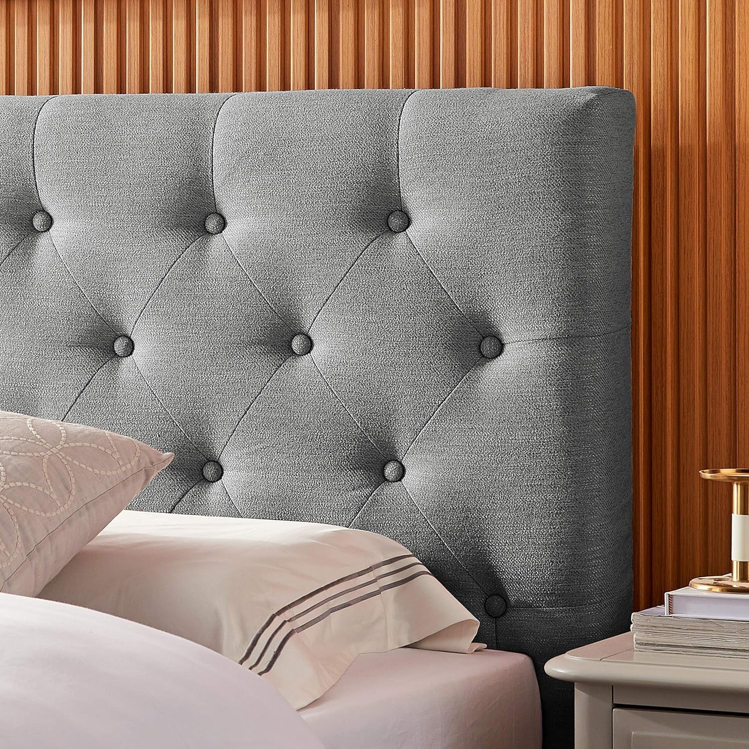 Zenobia Upholstered Twin Headboard, Charcoal Gray, Black