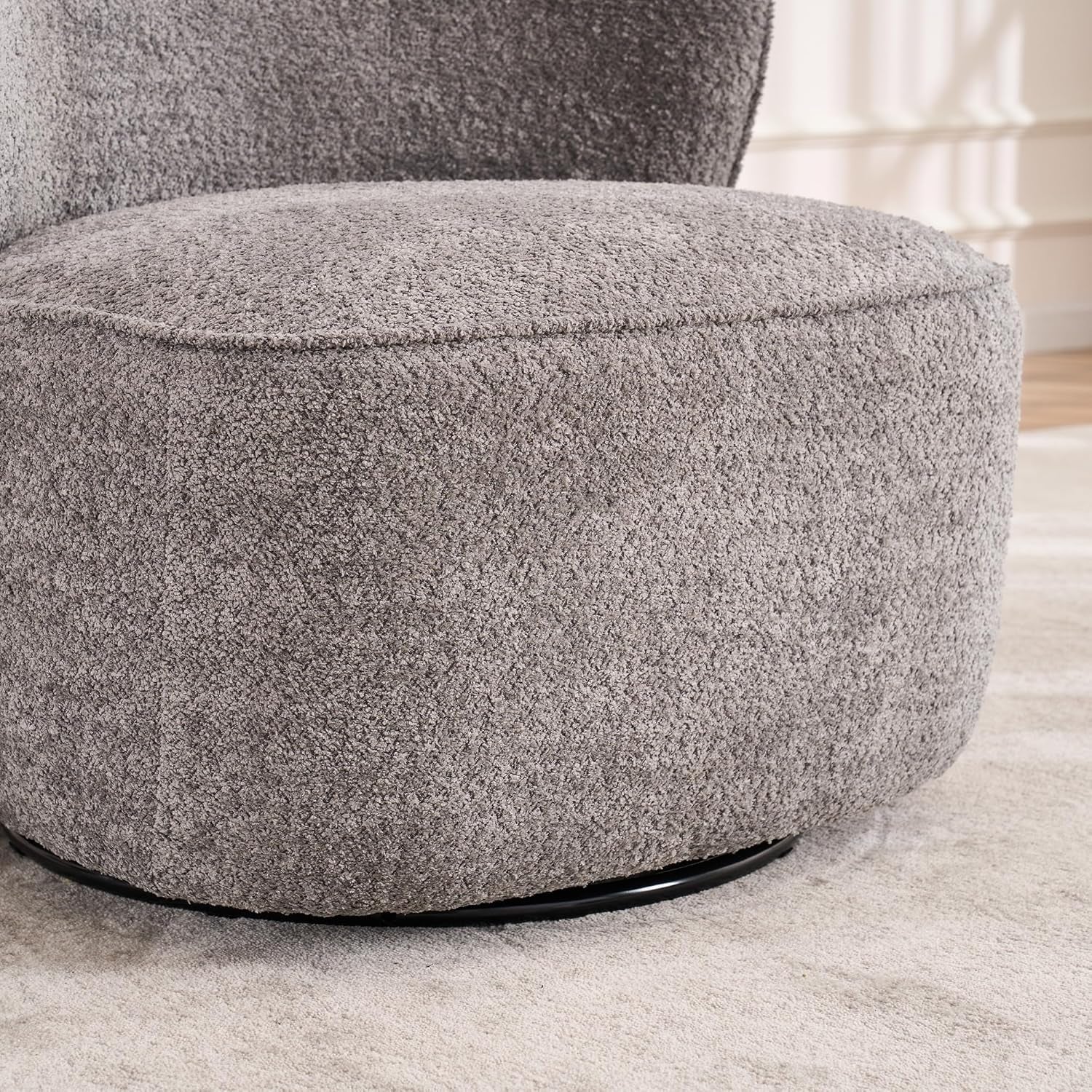 Kidol&Shellder Swivel Accent Chair Living Room Chairs Comfy Reading Chair for Bedroom Accent Chairs for Living Room Single Sofa Chair Modern Barrel Chairs Upholstered Side Boucle Chair(Gray,1)