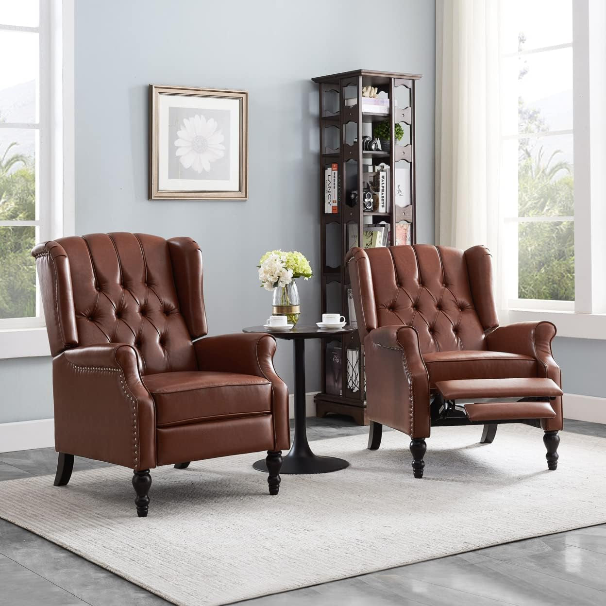 Elaine Contemporary Tufted Recliners (Set of 2), Cognac Brown + Dark Brown