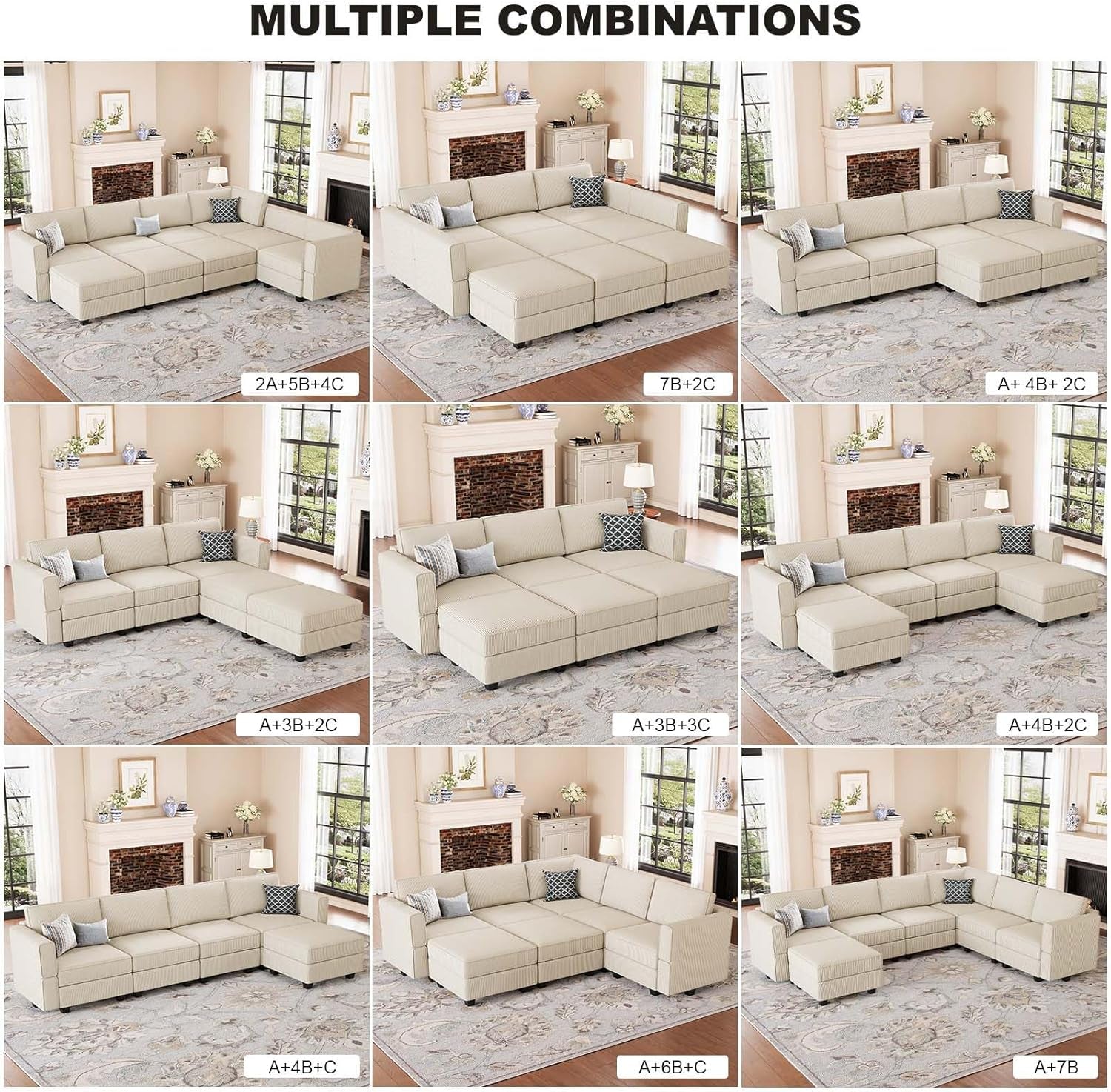 Modular Sectional Sofa L Shaped Couch with Reversible Chaise Modular Sectional Couch 4 Seat Modular Sofa with Storage Ottoman(Beige, L Shape Sofa)