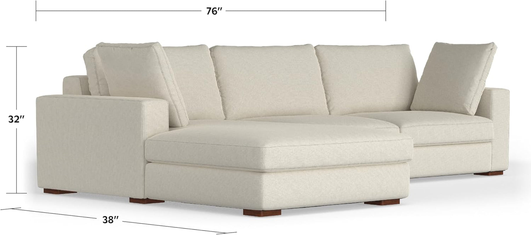 Charlie Left-Facing Sectional Sofa in 100% Recycled Polyester Tightly Woven Performance Fabric, Cream, 122-Inches Wide, Handcrafted Contemporary Style L-Shaped Couch with Chaise
