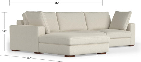 Charlie Left-Facing Sectional Sofa in 100% Recycled Polyester Tightly Woven Performance Fabric, Cream, 122-Inches Wide, Handcrafted Contemporary Style L-Shaped Couch with Chaise