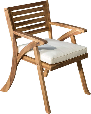 Hermosa Outdoor Acacia Wood Arm Chairs, 2-Pcs Set, Teak Finish / Cream