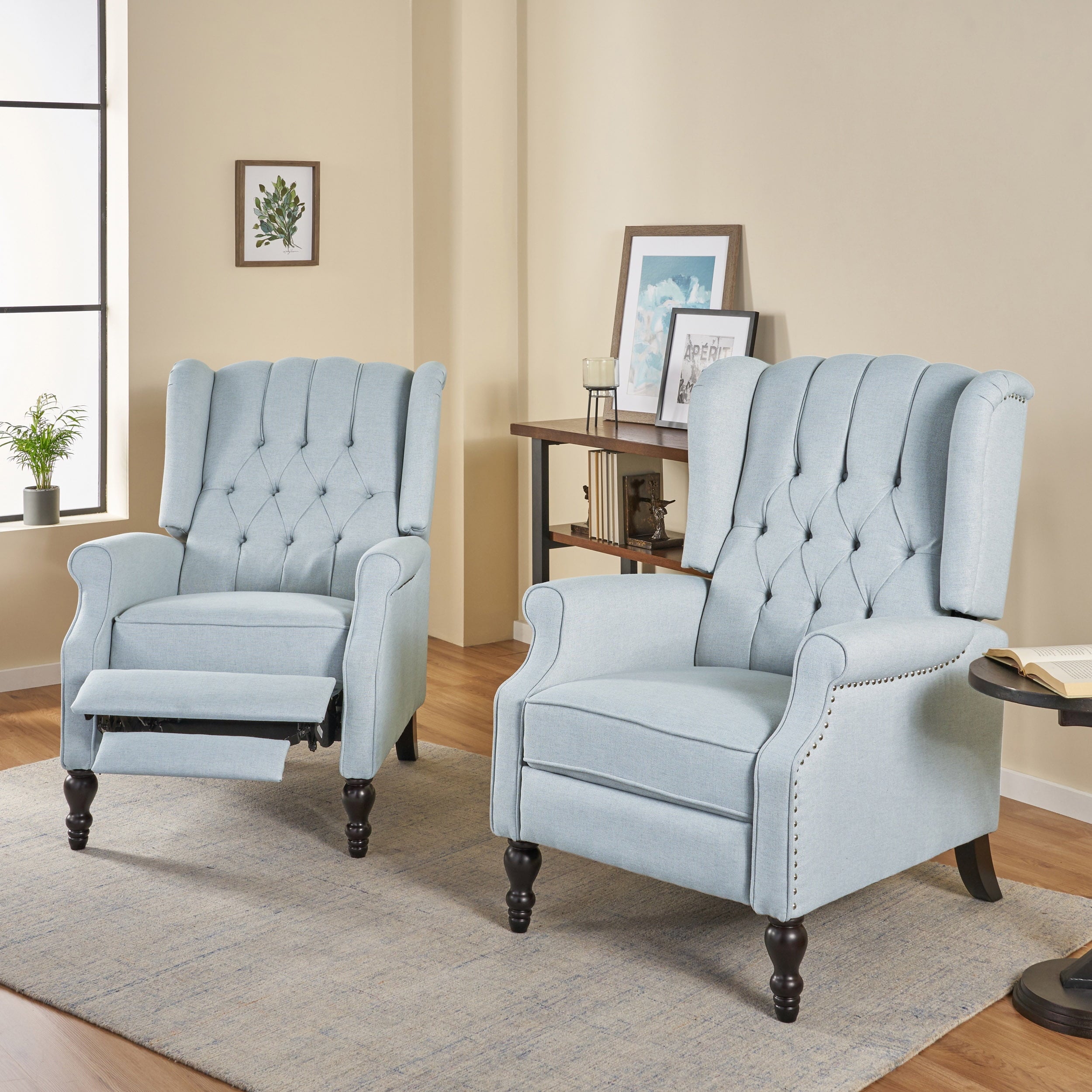 Bishop Fabric Pushback Recliner, Set of 2, Blue