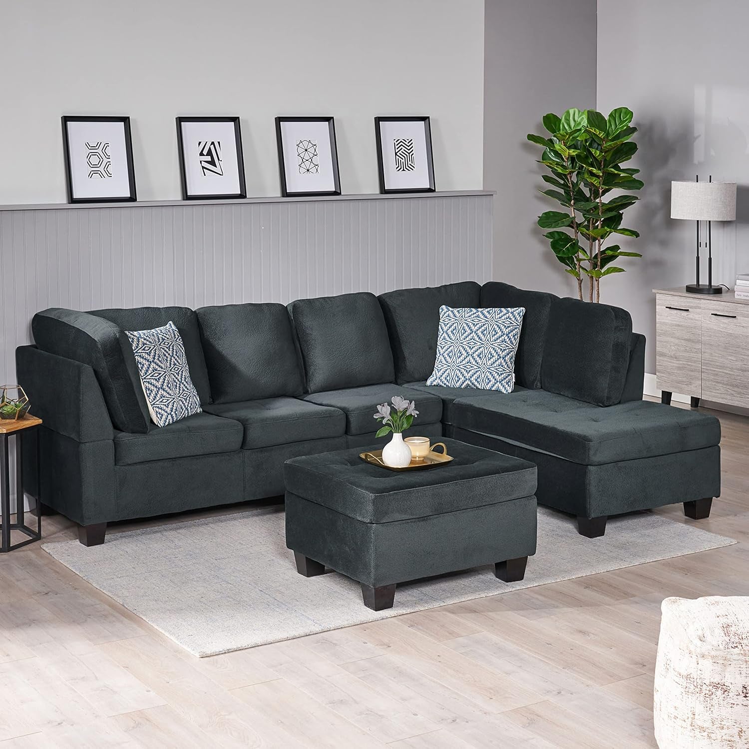 Canterbury Fabric Sectional Set, Charcoal