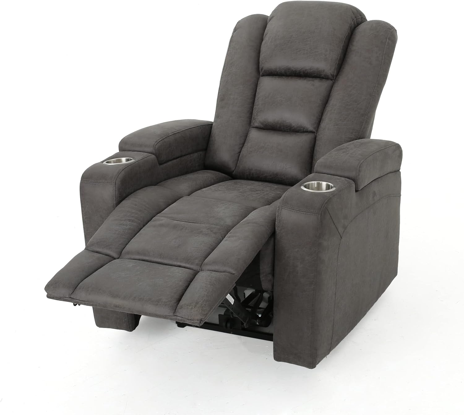 Emersyn Tufted Microfiber Power Recliner with Arm Storage and USB Cord, Slate / Black 38.75D X 33W X 41.75H In