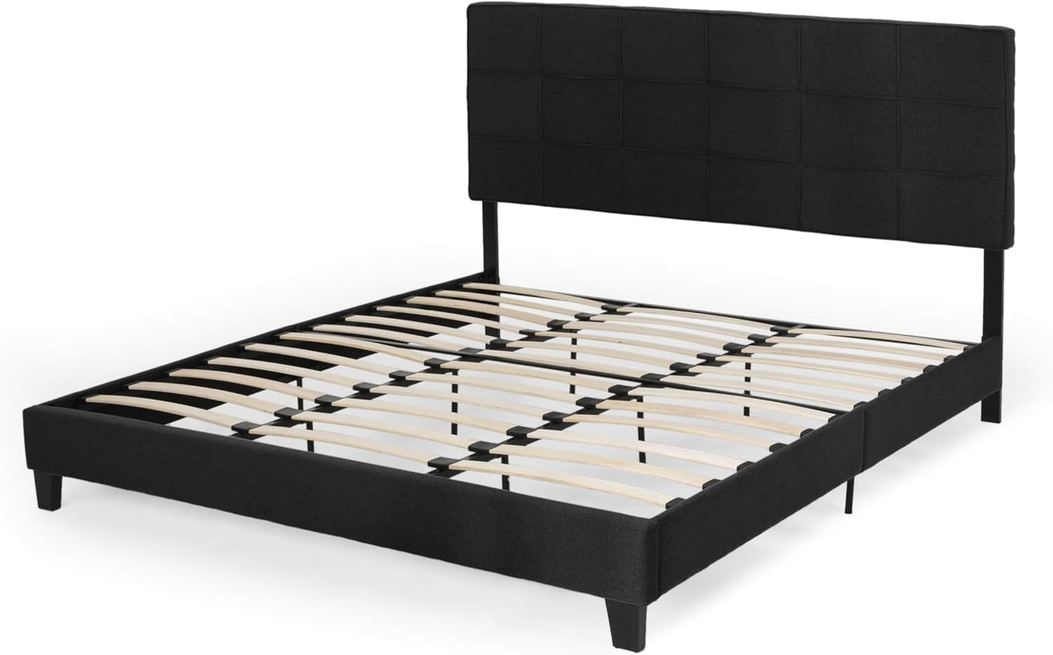 Contemporary Upholstered King Bed Platform, Black