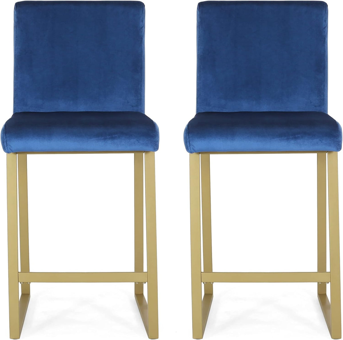 Christopher Knight Home Lexi Modern Velvet Barstools, Navy Blue and Brass (Set of 2)